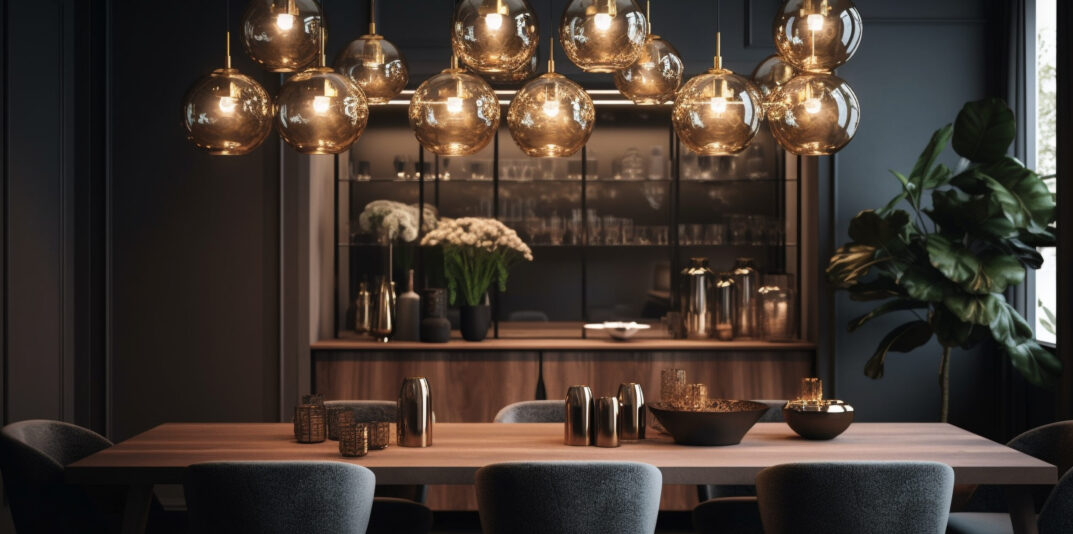 Comfortable dining room with modern rustic elegance generated by AI Comfortable dining room with modern rustic elegance generated by artificial intelligence