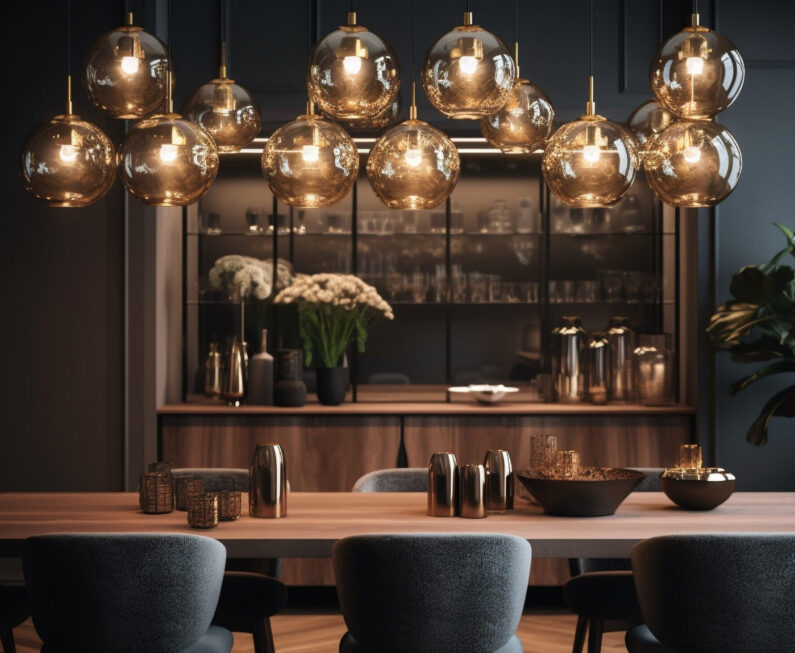 Comfortable dining room with modern rustic elegance generated by artificial intelligence