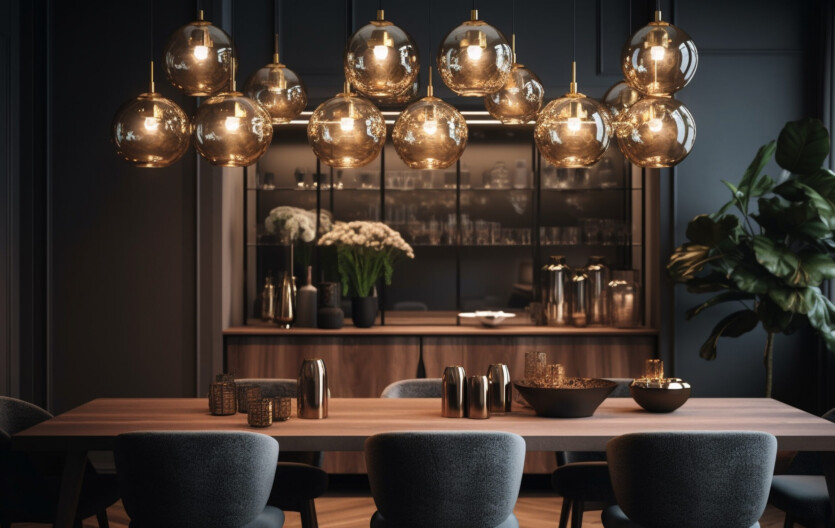 Comfortable dining room with modern rustic elegance generated by artificial intelligence